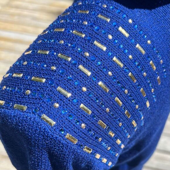 St. John Vintage Bedazzled Mock Turtleneck Sweater with Shoulder Pads, Women’s 2 - Picture 7 of 11